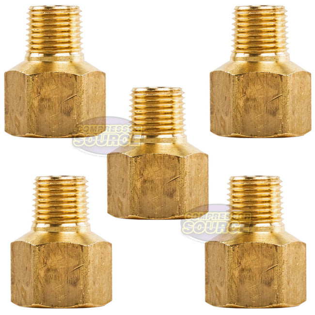 5 Pack 1/4" FNPT x 1/8" MNPT Pipe Adapter Brass Pressure Gauge Connector Extender