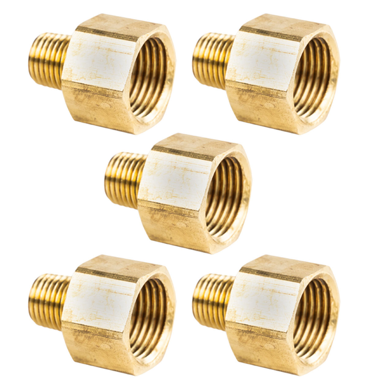 1/2" FNPT - 1/4" MNPT Pipe Adapters Solid Brass Pressure Gauge Extenders 5 Pack