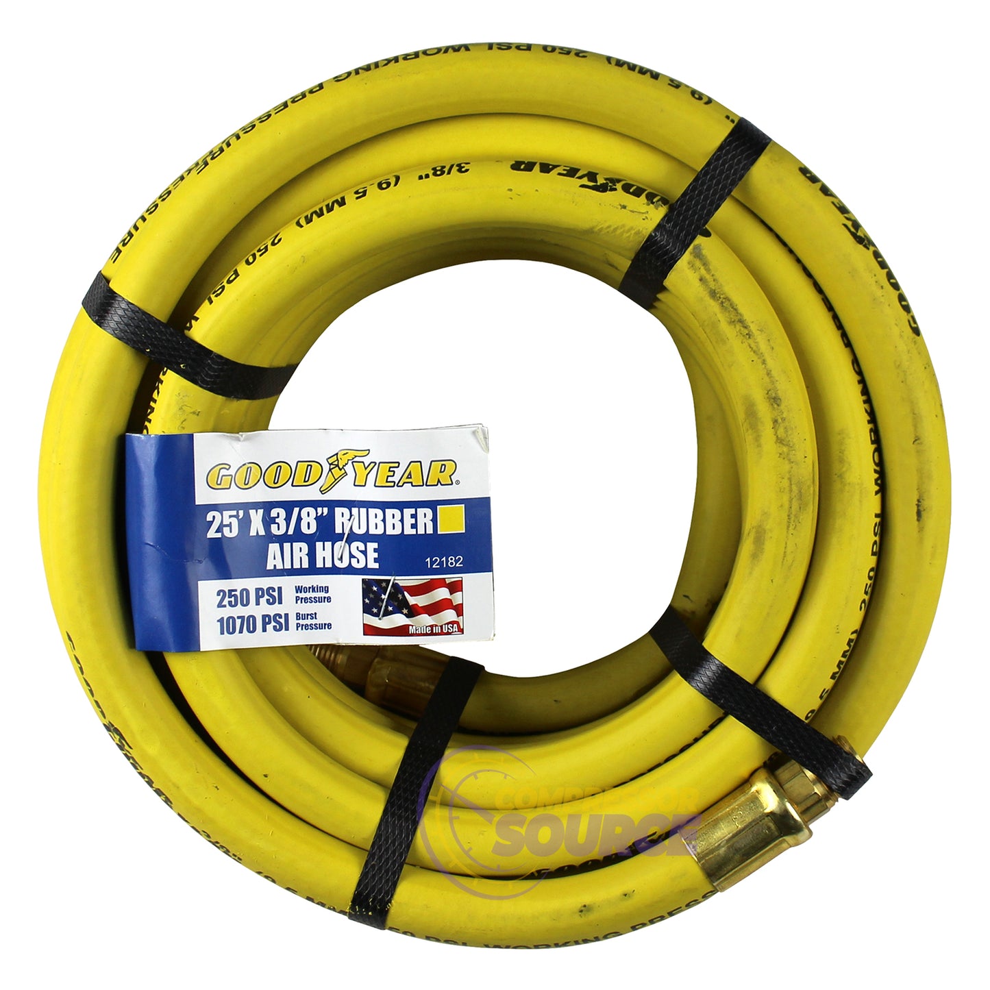 Goodyear Rubber Air Hose 25' ft. x 3/8" in. 250 PSI Air Compressor Hose 12182