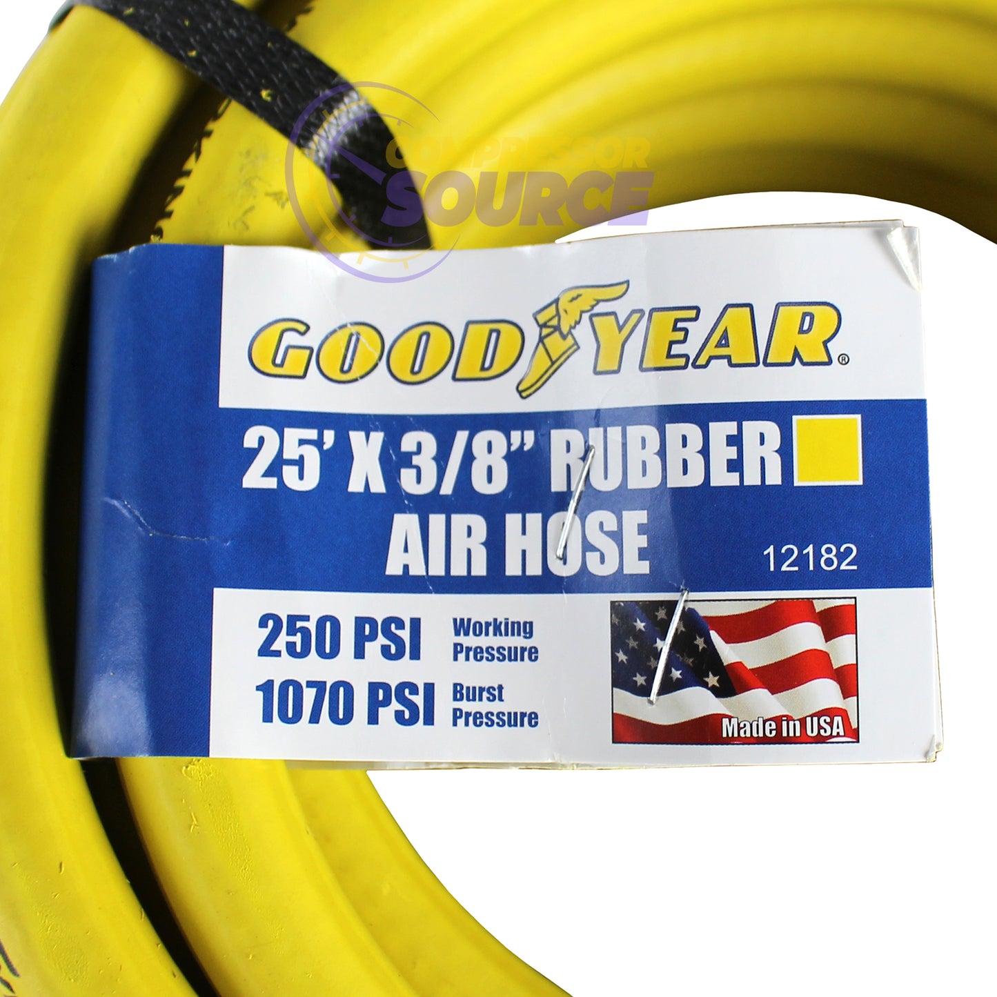 Goodyear Rubber Air Hose 25' ft. x 3/8" in. 250 PSI Air Compressor Hose 12182