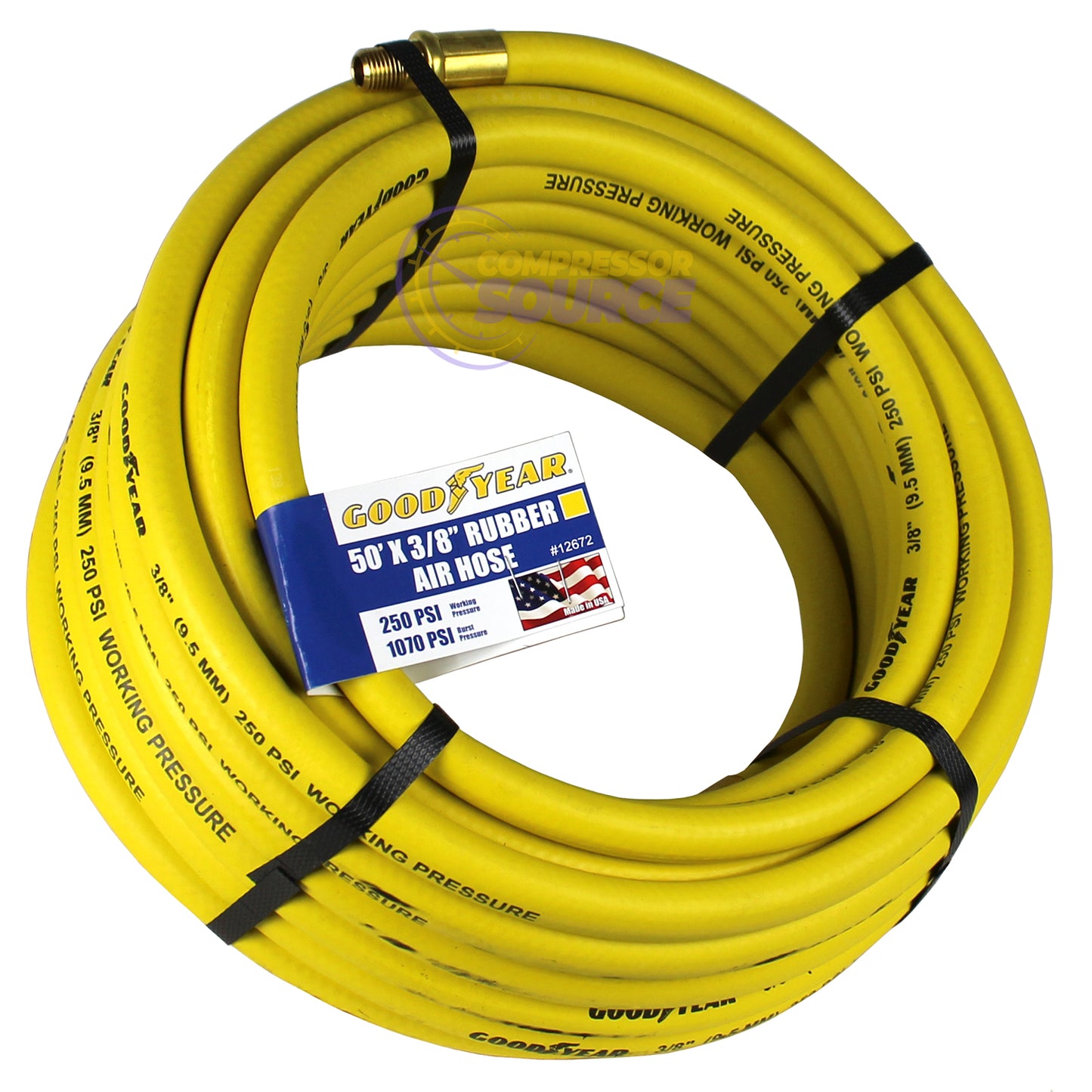 Goodyear Rubber Air Hose 50' ft. x 3/8" in. 250 PSI Air Compressor Hose 12672