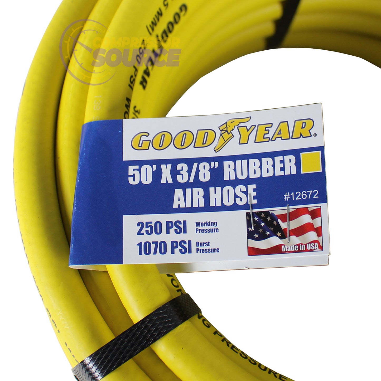 Goodyear Rubber Air Hose 50' ft. x 3/8" in. 250 PSI Air Compressor Hose 12672