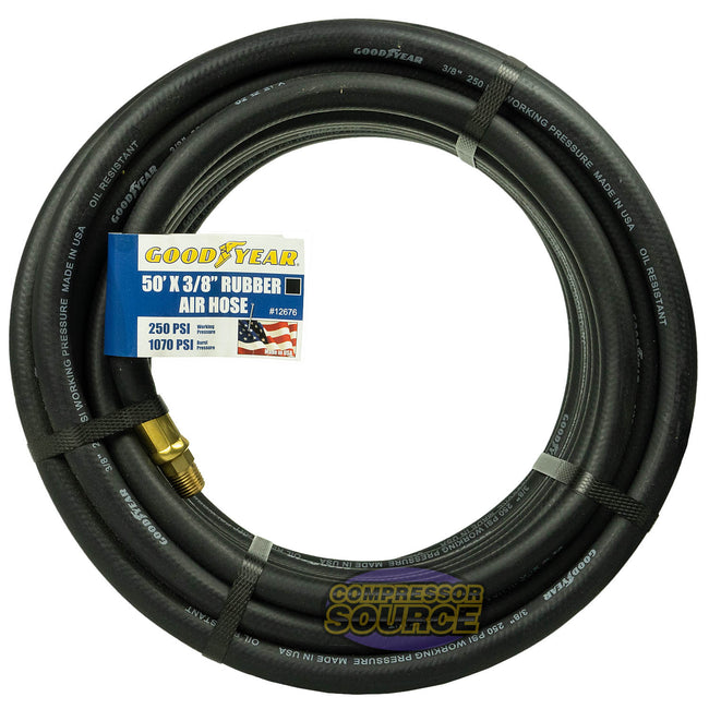 Goodyear 50' x 3/8" Rubber Air Hose 250 PSI Air Compressor Hose USA Made 12676