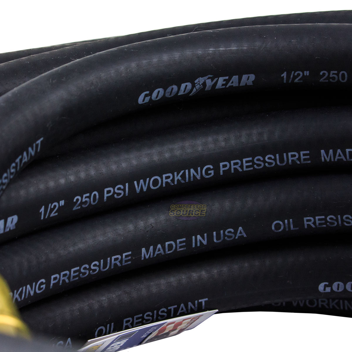 Tuyau Fouet Goodyear En Caoutchouc Jaune - 1,8 M, 0,9 Cm, 250 PSI - Embouts Laiton 1/4" NPT