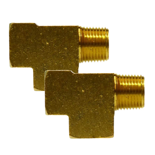 1/4" Female NPT x Male NPT x Female NPT Barstock Street Tee Brass Fitting 127C 2-Pack