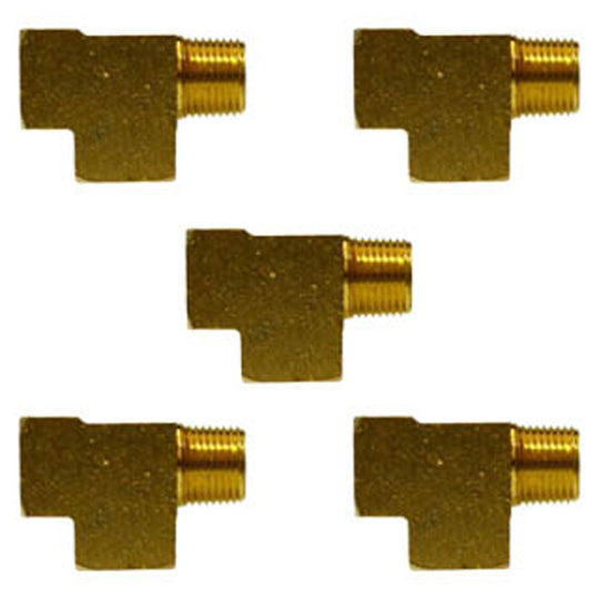 1/4" Female NPT x Male NPT x Female NPT Barstock Street Tee Brass Fitting 5-Pack