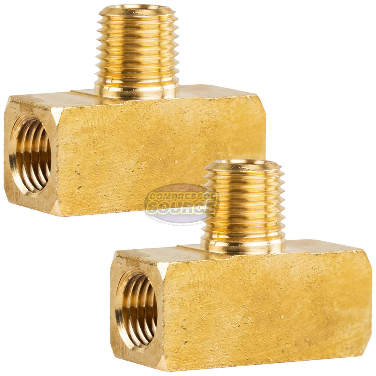 2 Pack Brass Pipe Branch Tee 1/4" Female x 1/4" Male NPT Air Tank Valve Union