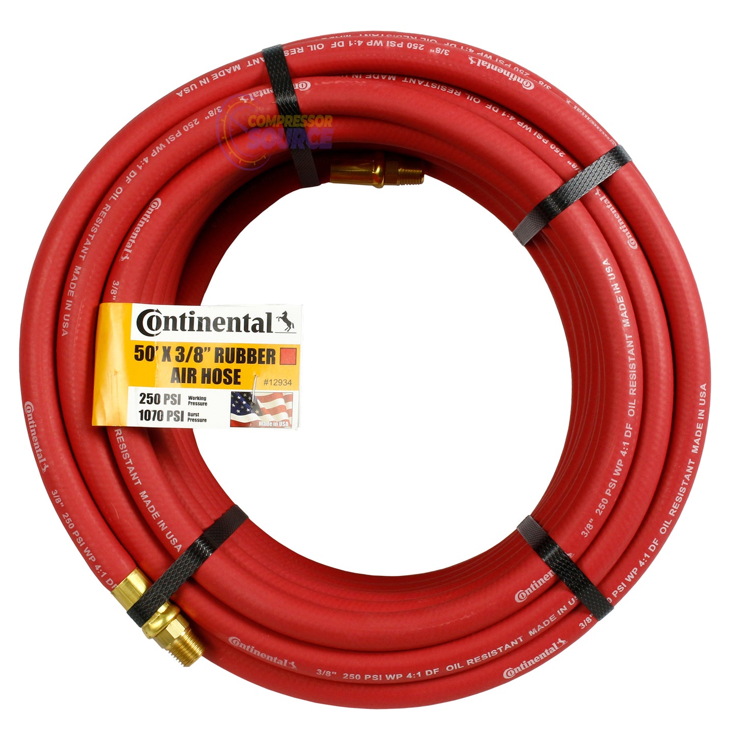 Continental Compressor Air Hose 50ft x 3/8in 250 PSI Oil-Resistant