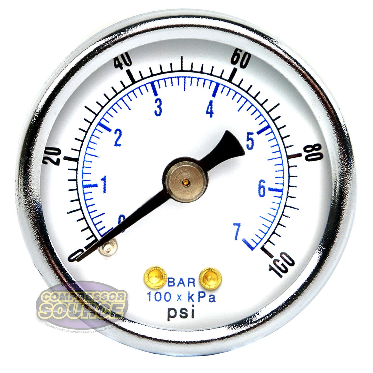 1/8" NPT Air Pressure Gauge 0-100 PSI Back Mount 1.5" Face Black Steel Case