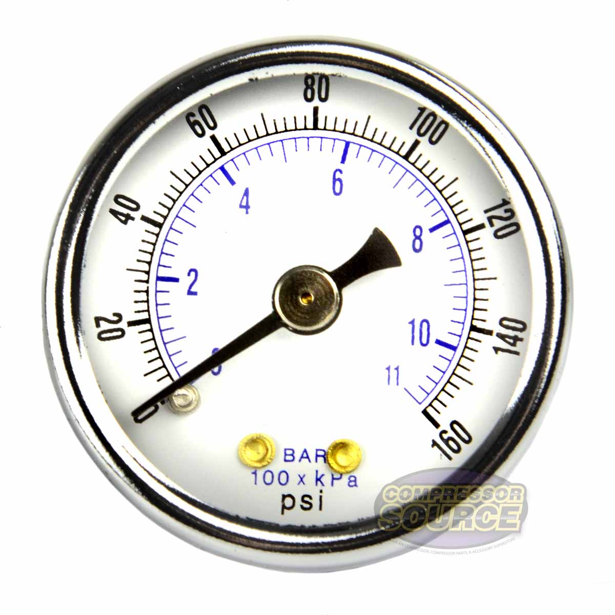 1/8" NPT 0-160 PSI Air Pressure Gauge Center Back Mount with 1.5" Face