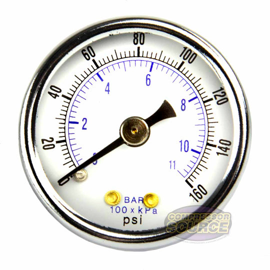1/8" NPT 0-160 PSI Air Pressure Gauge Center Back Mount with 1.5" Face