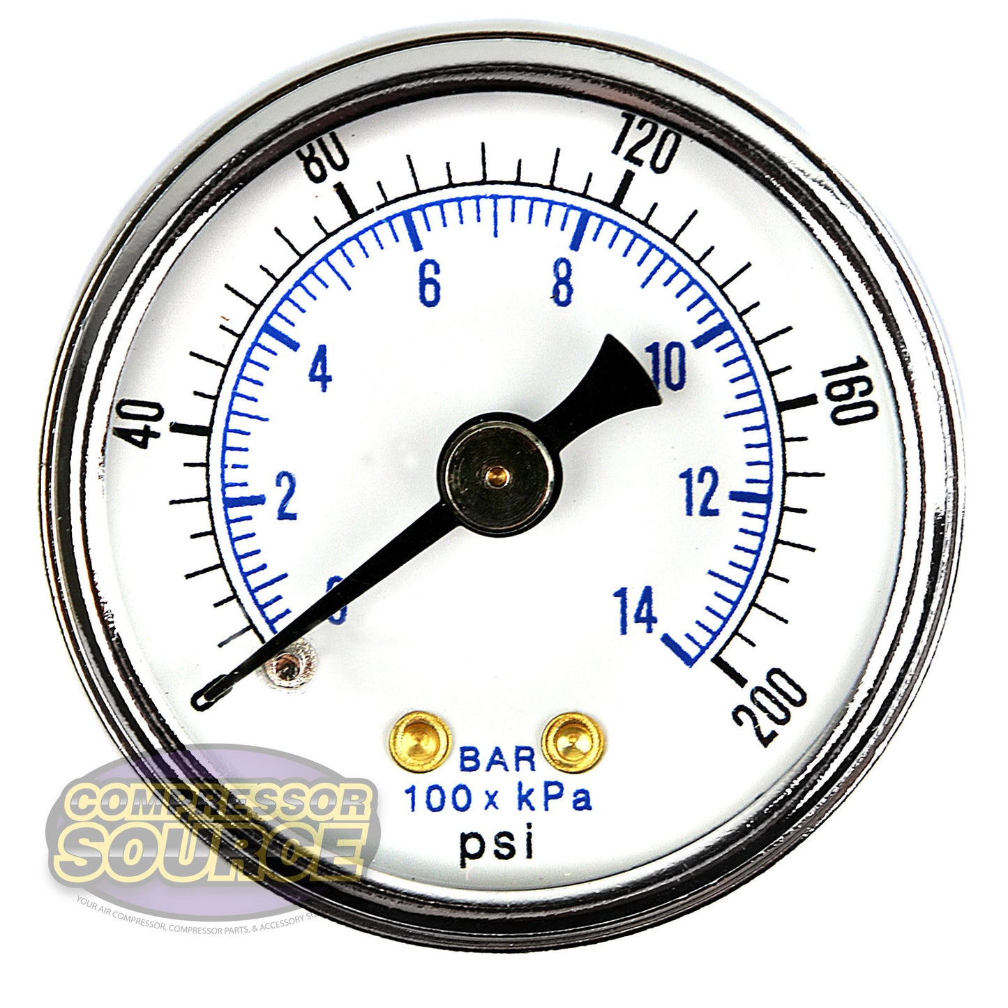 1/8" NPT 0-200 PSI Air Pressure Gauge Center Back Mount With 1.5" Face