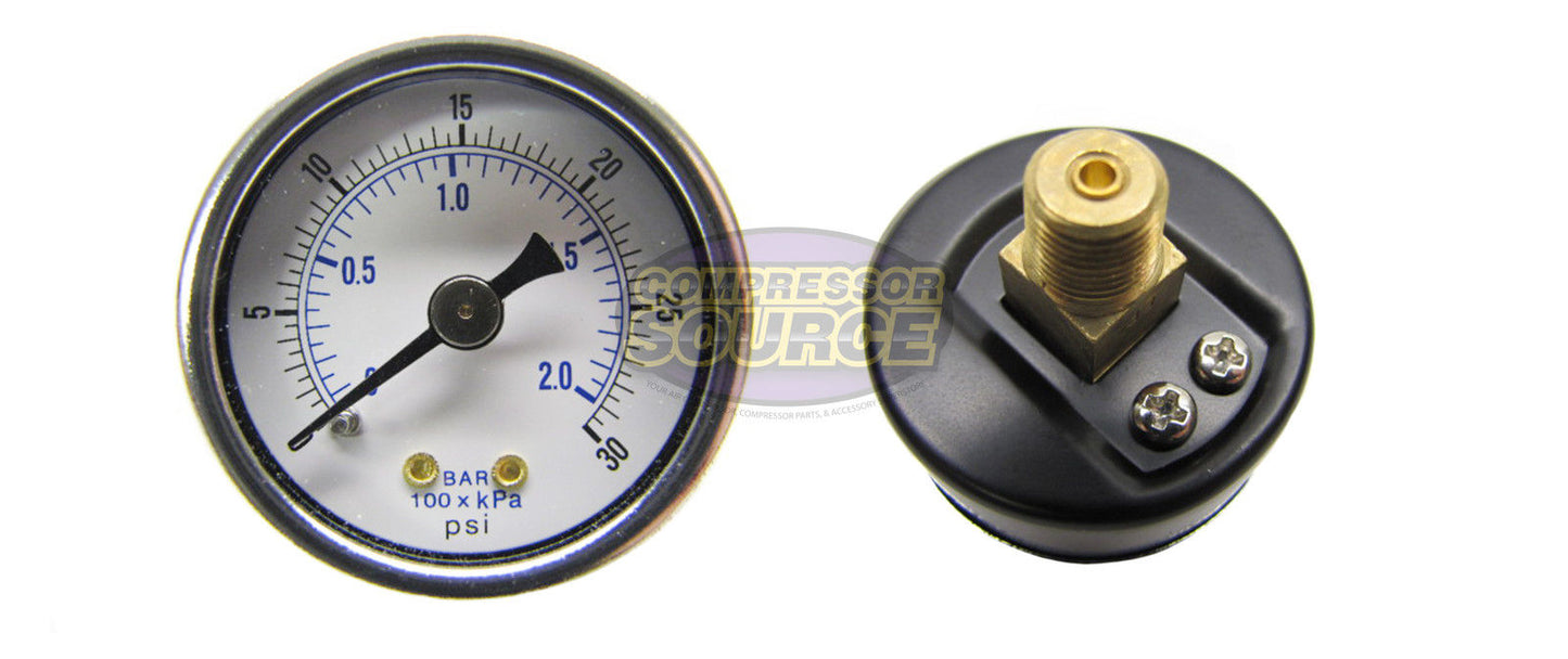 1/8" NPT 0-30 PSI Air Compressor / Hydraulic Pressure Gauge Center Back Mount With 1.5" Face