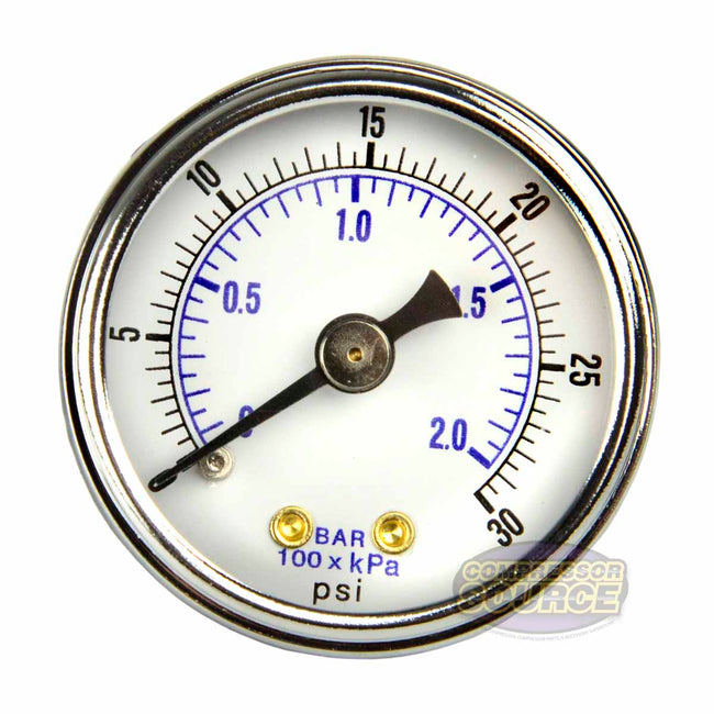 1/8" NPT 0-30 PSI Air Compressor Hydraulic Pressure Gauge Center Back Mount With 1.5" Face 102D-158C