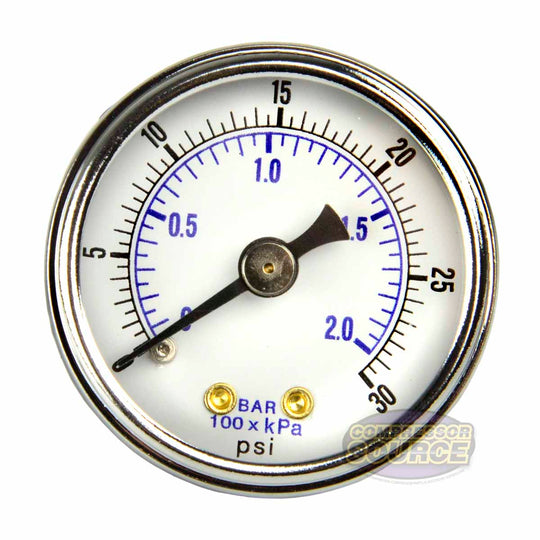 1/8" NPT 0-30 PSI Air Compressor Hydraulic Pressure Gauge Center Back Mount With 1.5" Face 102D-158C