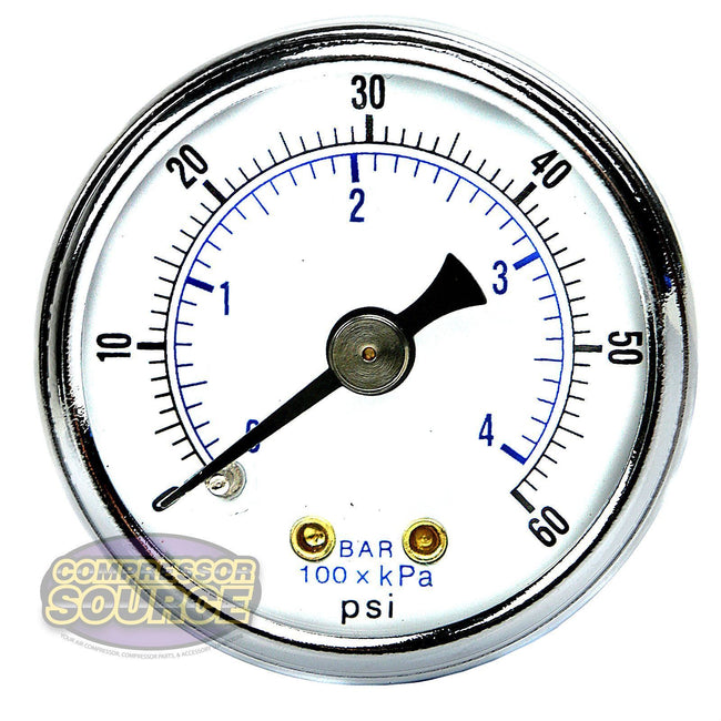 1/8" NPT 0-60 PSI Air Compressor / Hydraulic Pressure Gauge Center Back Mount With 1.5" Face 102D-158D