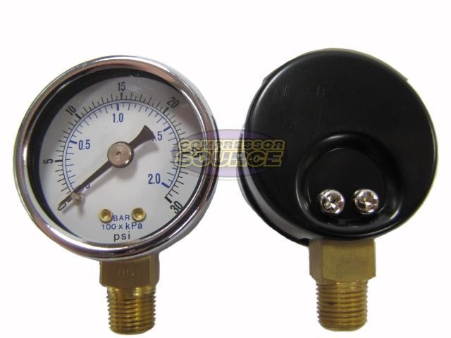 1/8" NPT 0-30 PSI Air Compressor / Hydraulic Pressure Gauge Lower Side Mount With 1.5" Face