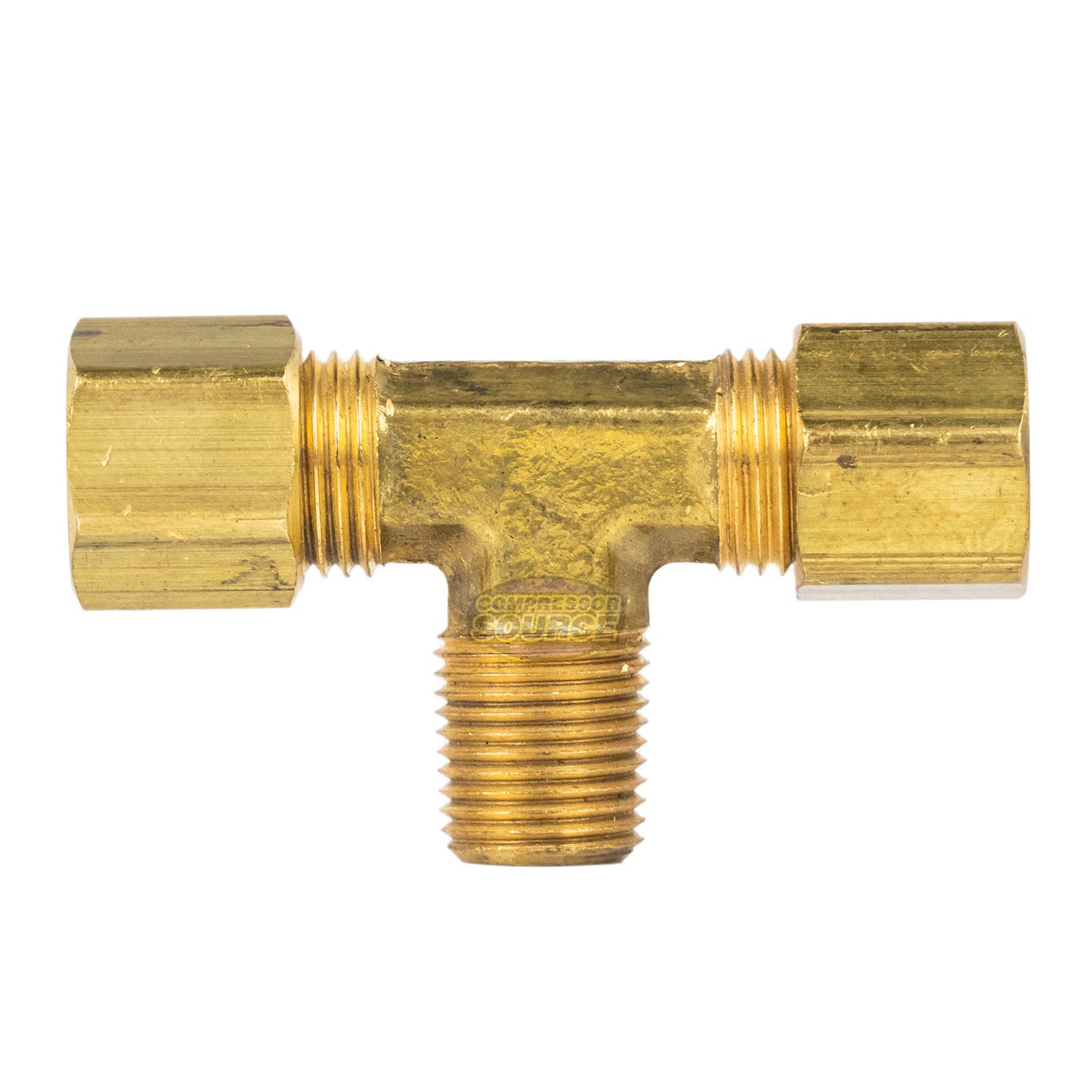 1/4" Compression Tee Fitting with 1/8" Male NPT Thread Brass Male Branch Tee 72C