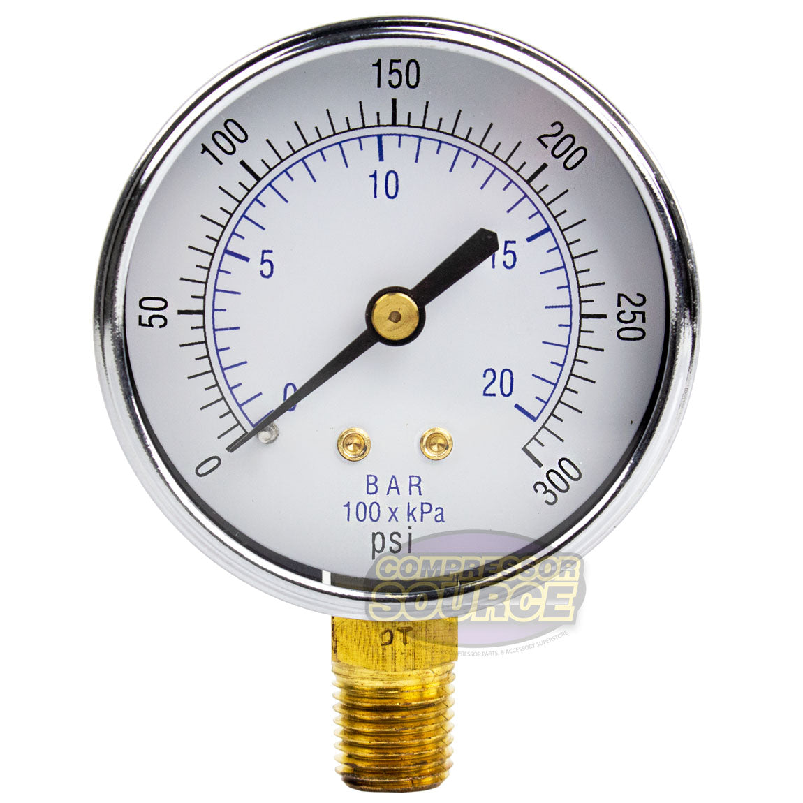 1/4" Air Compressor / Hydraulic Pressure Gauge 0-300 PSI 2.5" Bottom Side Mount