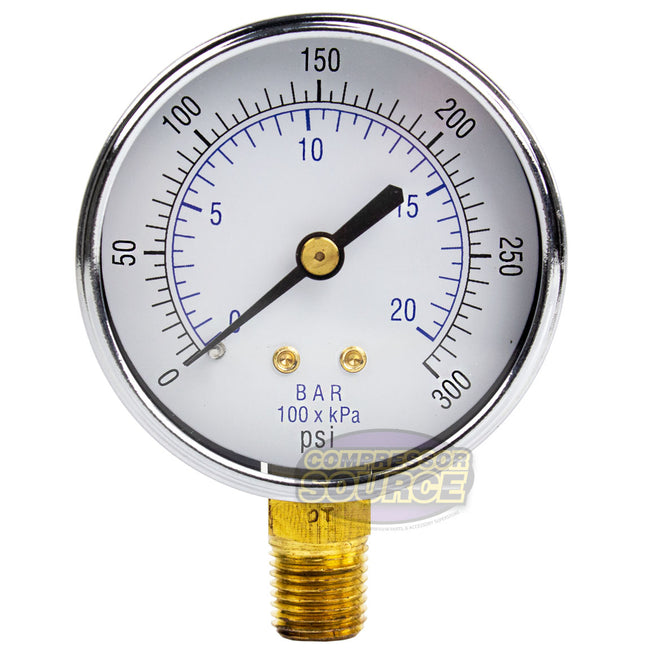 1/4" Air Compressor Hydraulic Pressure Gauge 0-300 PSI 2.5" Bottom Side Mount 101D-254H
