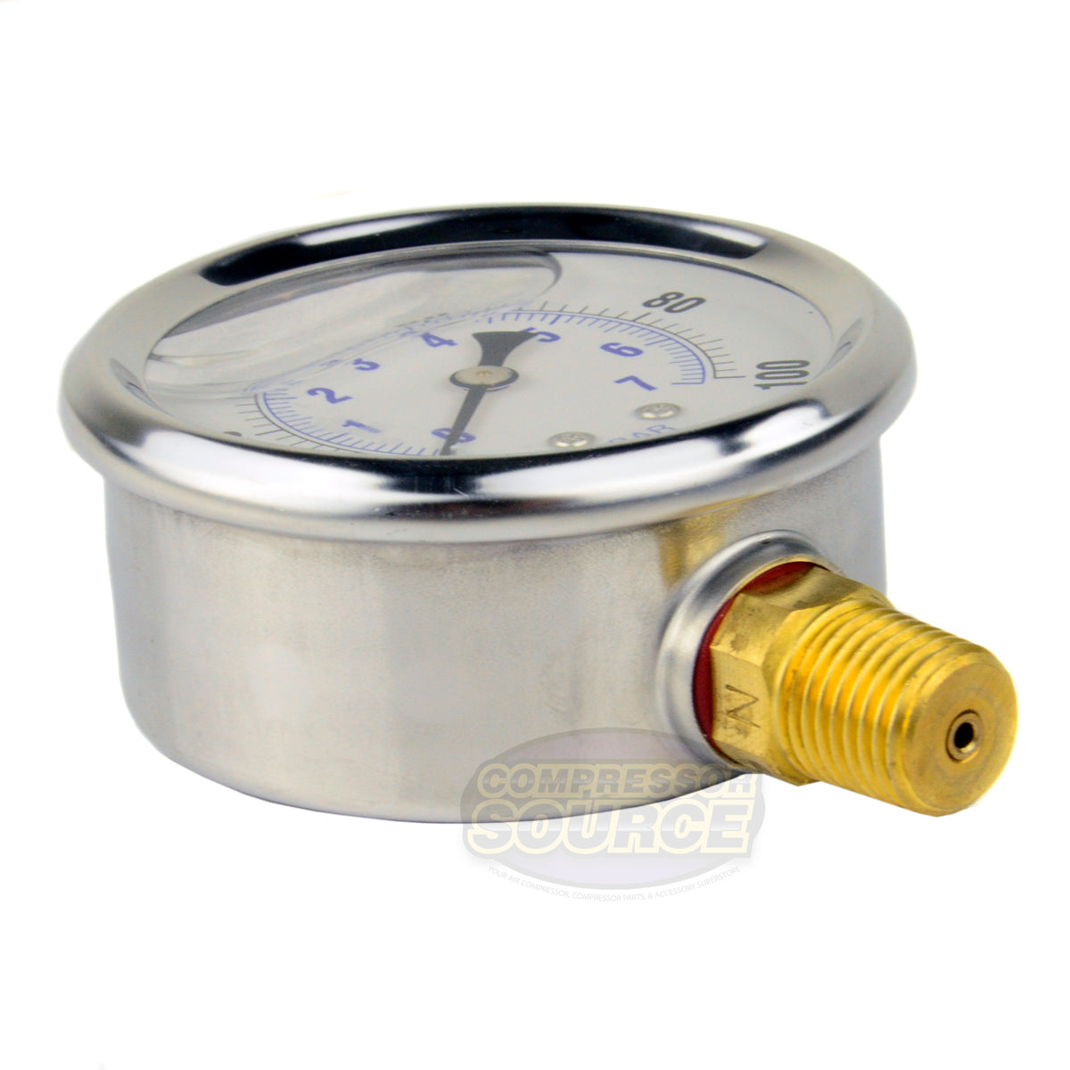 Liquid Filled 0-100 PSI Lower Side Mount Air Pressure Gauge With 2.5" Face