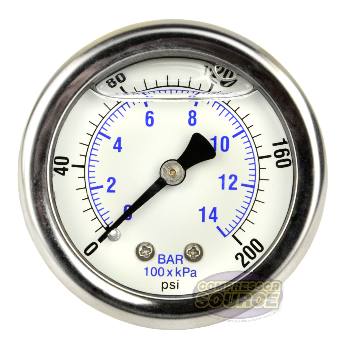 Liquid Filled 0-200 PSI Air Pressure Gauge Center Back With 2.5" Face