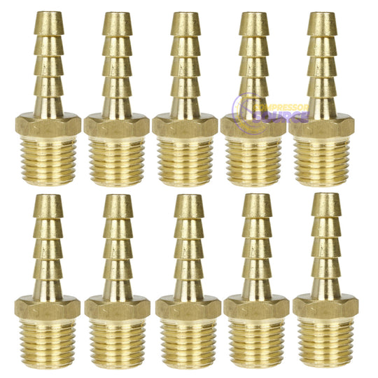 10 Pack 1/4" x 1/4" Hose ID x Male NPTF Hose Barb Rigid Male Adapter Solid Brass Fitting 220CC