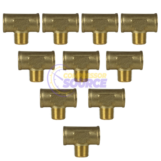 Male Branch Tee 1/2" Male By 1/2" Female NPT Brass Union Tee Connector 10-Pack