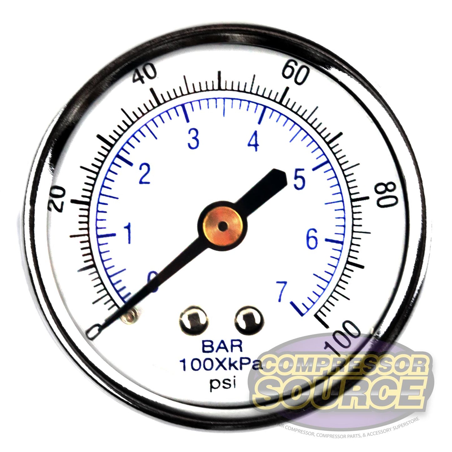 1/4" 0-100 PSI Air Pressure Gauge Center Back Mount With 2" Face