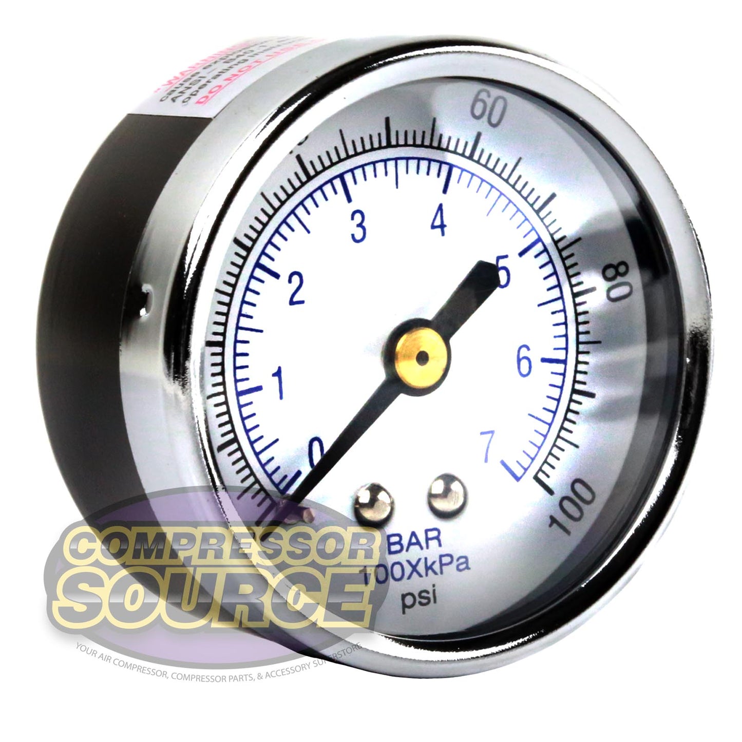 1/4" 0-100 PSI Air Pressure Gauge Center Back Mount With 2" Face