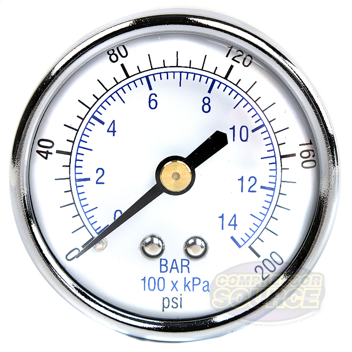 1/4" 0-200 PSI Air Pressure Gauge Center Back Mount With 2" Face