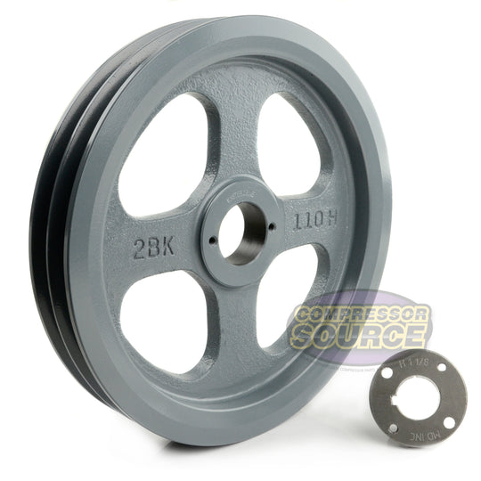 10.75" Double Groove Pulley fits B Section V-Belt 5L with 1-1/8" Sheave Bushing 2BK110H