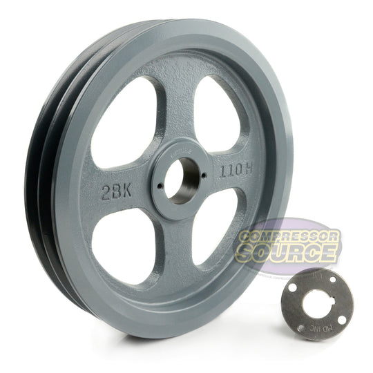 10.75" Double Groove Pulley fits B Section V-Belt 5L with 1" Sheave Bushing 2BK110H