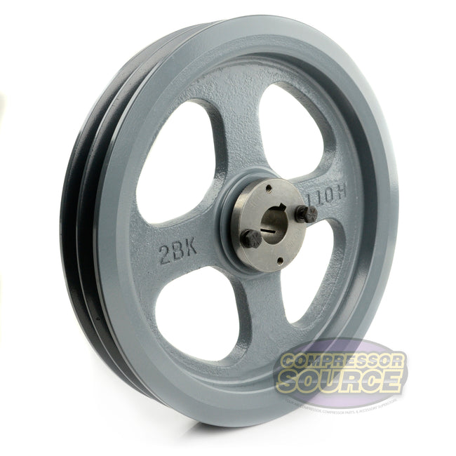 10.75" Double Groove Pulley fits B Section V-Belt 5L with 1" Sheave Bushing 2BK110H