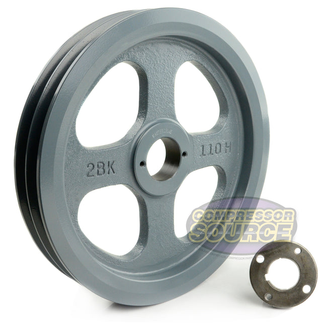10.75" Double Groove Pulley fits B Section V-Belt 5L with 1-3/16" Sheave Bushing 2BK110H