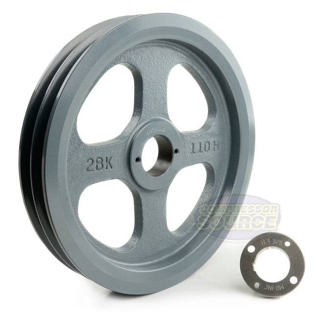 10.75" Double Groove Pulley fits B Section V-Belt 5L with 1-3/8" Sheave Bushing 2BK110H
