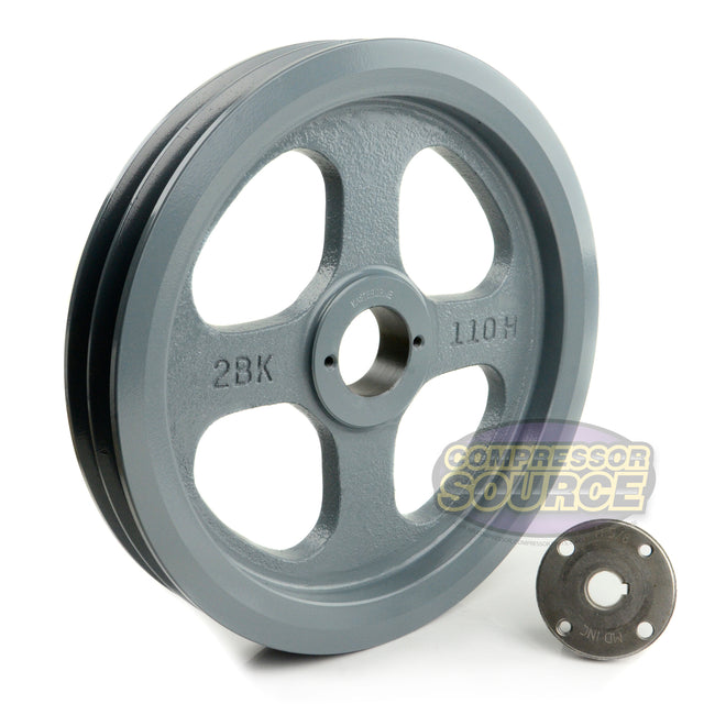 10.75" Double Groove Pulley fits B Section V-Belt 5L with 5/8" Sheave Bushing 2BK110H