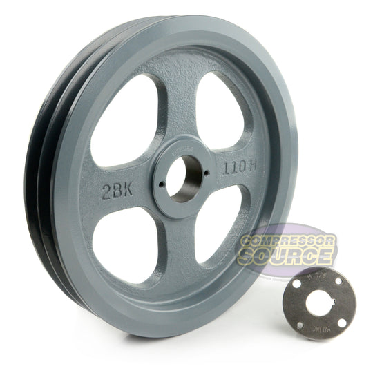 10.75" Double Groove Pulley fits B Section V-Belt 5L with 7/8" Sheave Bushing 2BK110H