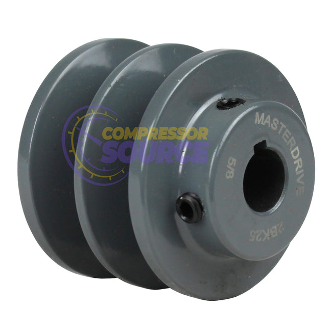 2.5" Double Groove Pulley fits B Section V-Belt 5L fits 5/8" Shaft 2BK25