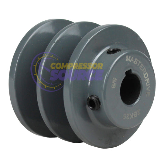2.5" Double Groove Pulley fits B Section V-Belt 5L fits 5/8" Shaft 2BK25