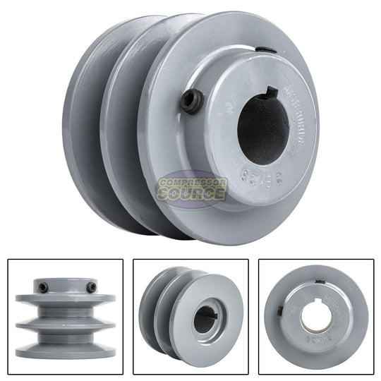 3" Double Groove Pulley fits B Section V-Belt 5L fits 7/8" Shaft 2BK28