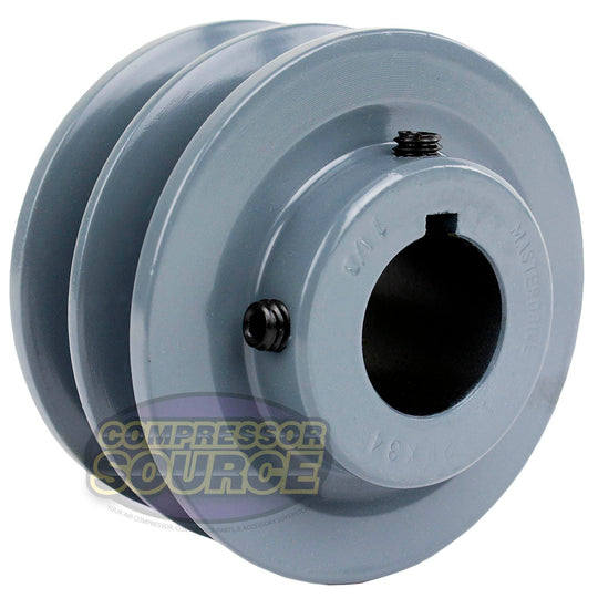 3.5" Double Groove Pulley fits B Section V-Belt 5L fits 1-1/8" Shaft 2BK34