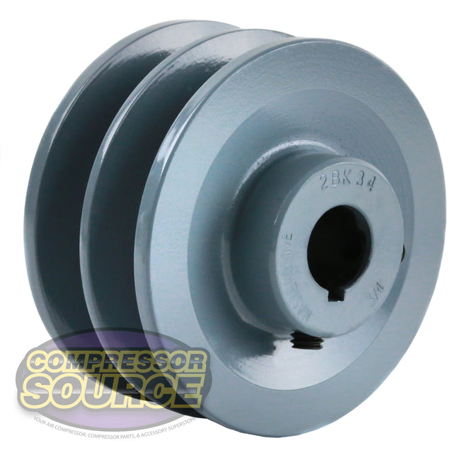 3.5" Double Groove Pulley fits B Section V-Belt 5L Shaft with 3/4" Sheave 2BK34
