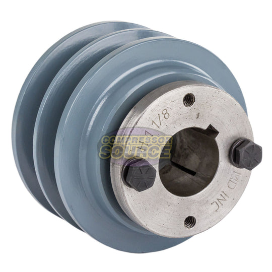 3.5" Double Groove Pulley fits B Section V-Belt 5L with 1-1/8" Sheave Bushing 2BK34H