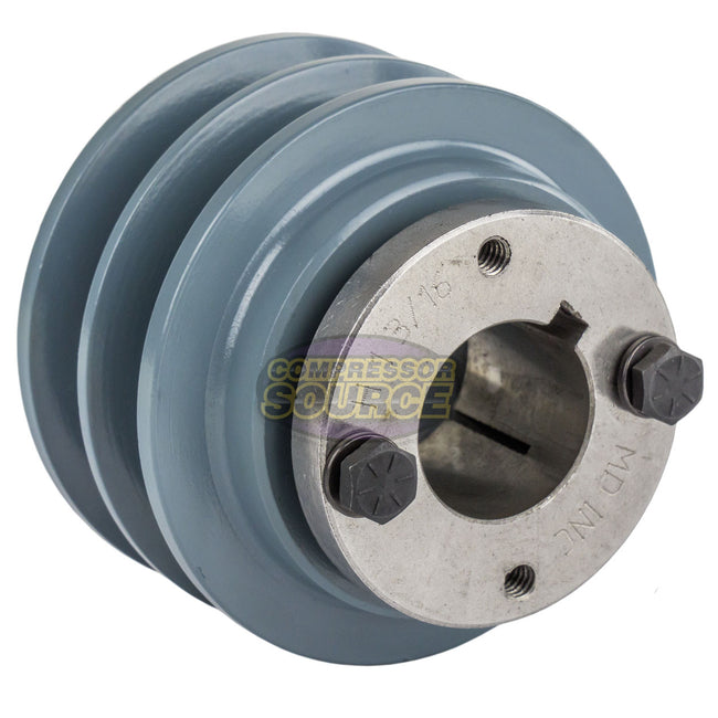 3.35" Double Groove Pulley fits B Section V-Belt 5L with 1-3/16" Sheave Bushing 2BK32H