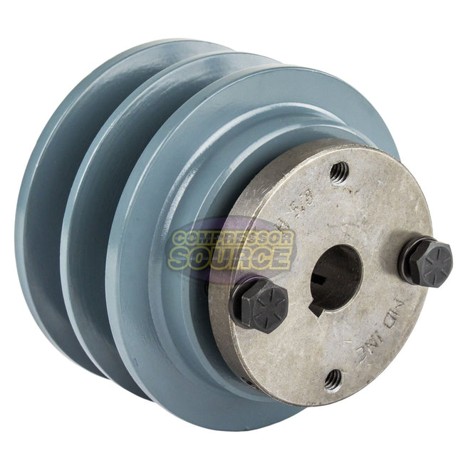 3.35" Double Groove Pulley fits B Section V-Belt 5L with 5/8" Sheave Bushing 2BK32H
