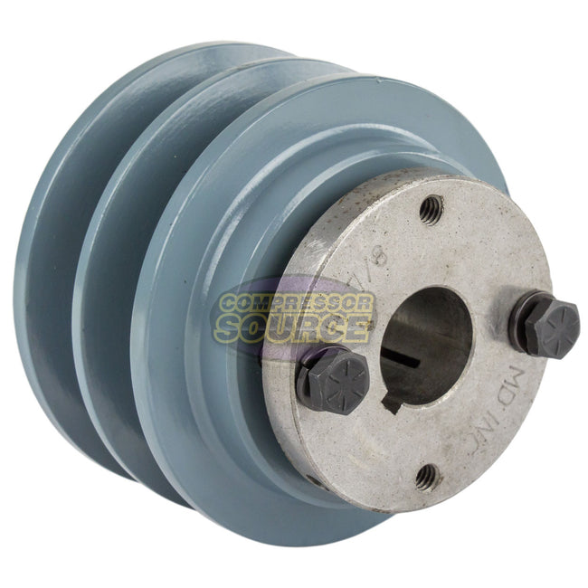 3.35" Double Groove Pulley fits B Section V-Belt 5L with 7/8" Sheave Bushing 2BK32H