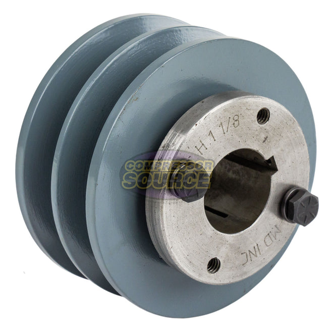 3.75" Double Groove Pulley fits B Section V-Belt 5L with 1-1/8" Sheave Bushing 2BK36H