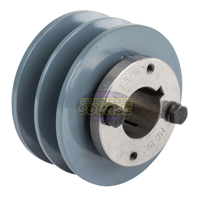 3.75" Double Groove Pulley fits B Section V-Belt 5L with 1-3/16" Sheave Bushing 2BK36H