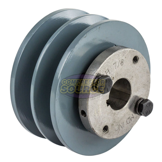 3.75" Double Groove Pulley fits B Section V-Belt 5L with 7/8" Sheave Bushing 2BK36H